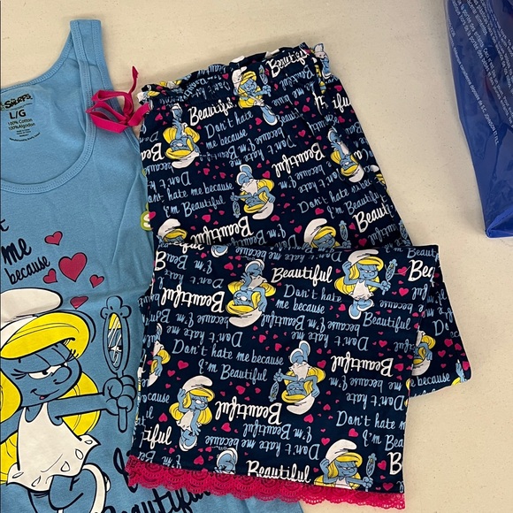 Smurfs Blue Pajama Set with Smurfette Print - Picture 2 of 2